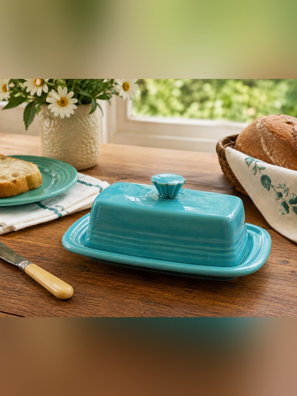 Fiesta Turquoise Extra Large Butter Dish with Lid | Homer Laughlin USA | Vintage